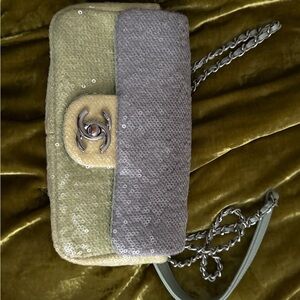 Chic Sequin Chain Shoulder Bag - Silver and Gold